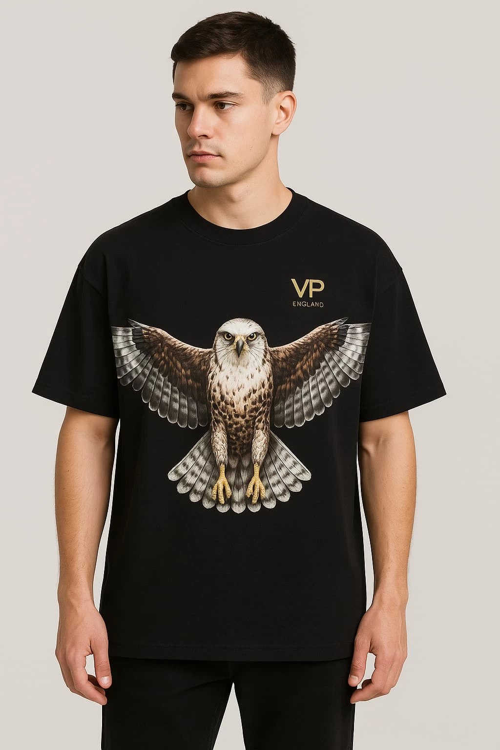 Premium Black Oversized T-Shirt – Eagle Artwork Print | 260 GSM Cotton Lycra