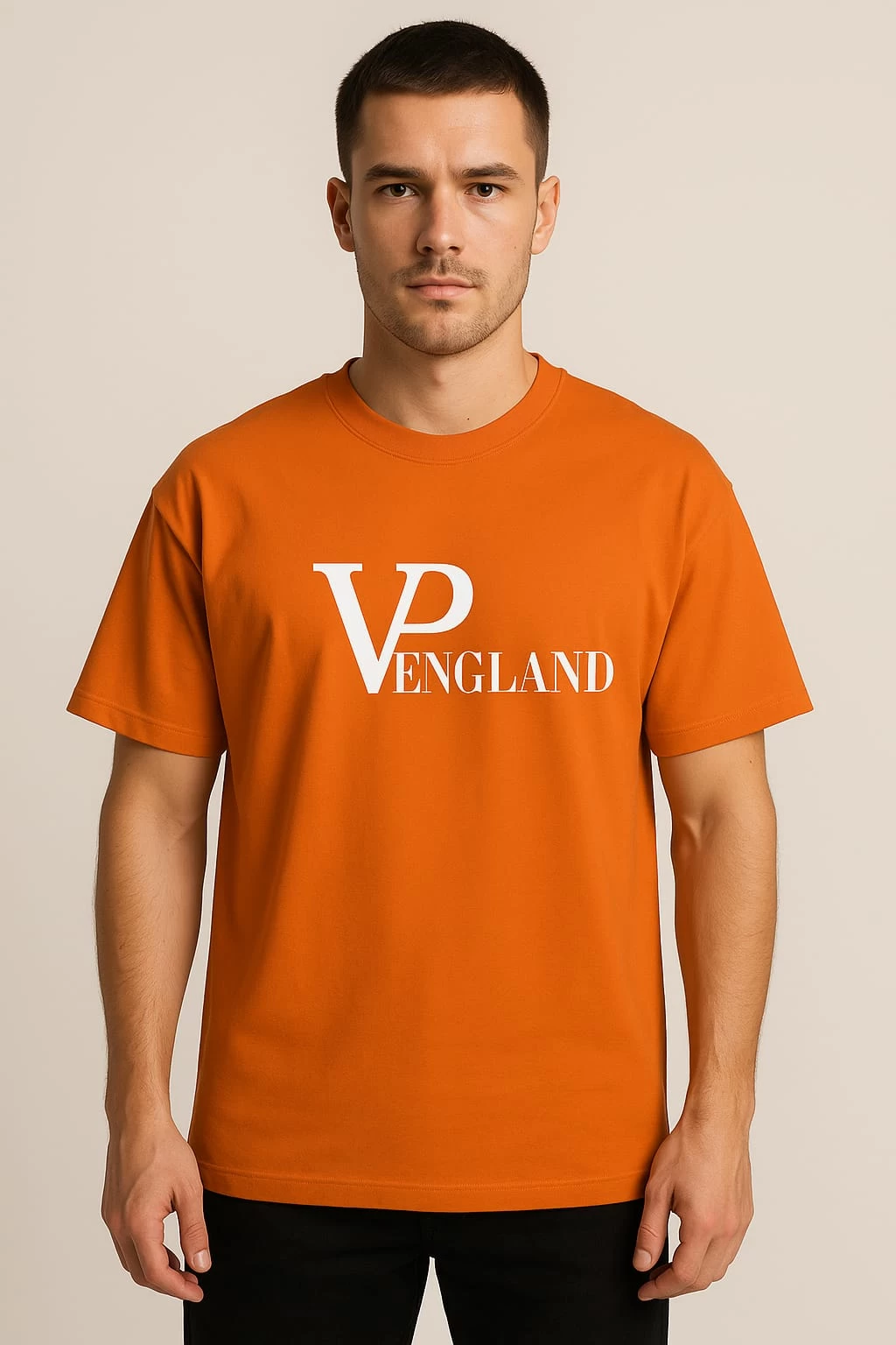 Premium Orange Oversized T-Shirt – VP England Logo Print | 240 GSM Cotton Lycra